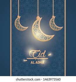eid al adha feast of the muslim with waning moon icon cartoon vector illustration graphic design