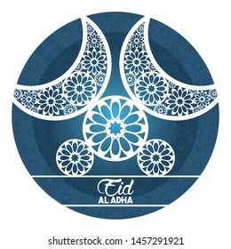 eid al adha feast of the sacrifice waning moon and circles with islamic art in round icon cartoon vector illustration graphic design