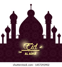 eid al adha feast of the sacrifice muslim temple silhouette icon cartoon vector illustration graphic design