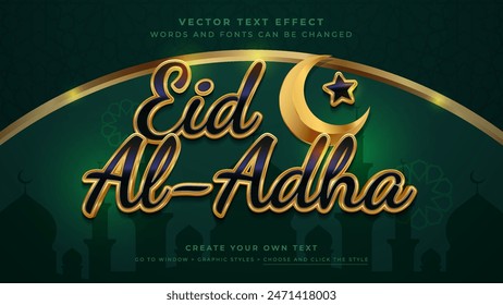 Eid Al Adha Festive Islamic Greeting Text Effect, Vector Graphic Style