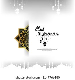 Eid al Adha or Fitr Mubarak islamic greeting card design. abstract mandala with pattern ornament and hanging lantern element. background Vector illustration