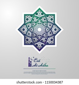 Eid al Adha or Fitr Mubarak islamic greeting card design. abstract mandala with pattern ornament and hanging lantern element. background Vector illustration.