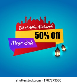 Eid al Adha or Fitr Mubarak sale offer banner design with abstract mandala with pattern ornament element. Horizontal promotion pos. Karim, marketing