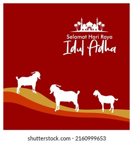 Eid Al Adha flache Vektorgrafik mit Ziegen oder Schafen Tier und Moschee. Opfere die Feier der Tiere Islamisches Ereignis. Selamat hari raya Idul Adha bedeutet glücklich Eid al-Adha, auch "Opfer festlich" genannt