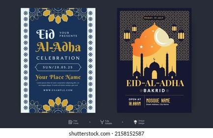 Eid Al Adha Flyer. Eid, Ramadan Kareem set of posters or invitations design. decorative retro greeting card or invitation layout design