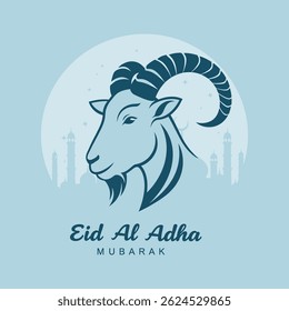 "Eid Al Adha Goat Silhouette with Mosque Background – Islamic Celebration Design"