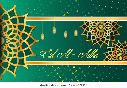 Eid Al- Adha With Golden Mandala Art Logo. Mandala Art. Calligraphy Art 