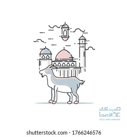 Eid al adha greeting card cartoon line art design template background