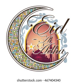 Eid al Adha, greeting cards, religious themed background in retro style, vector illustration