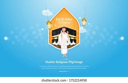 Eid al Adha greeting concept concept with hajj or umrah illustration