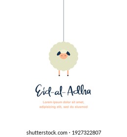 Eid AL Adha greeting flat illustration with cute sheep