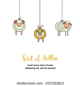 Eid AL Adha greeting flat illustration with cute sheep