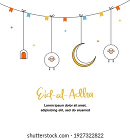 Eid AL Adha saluda ilustración plana con ovejas lindas