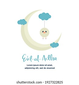 Eid AL Adha greeting flat illustration with cute sheep