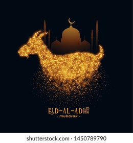 Eid Al Adha Greeting With Goat And Mosque Design