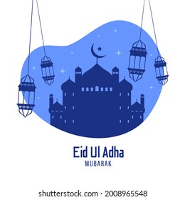 Eid al adha greetings banner blue minimal vector