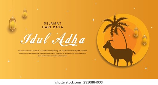 Eid al Adha greetings banner. Selamat hari raya idul adha means happy eid mubarak banner design.