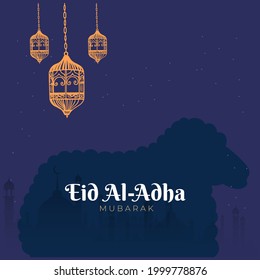 Eid al Adha greetings with goat. selamat hari raya Idul Adha translates to Eid al Adha mubarak. social media post