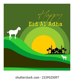 Eid al Adha greetings with goat. selamat hari raya Idul Adha translates to Eid al Adha mubarak. social media post. simple design for illustrations, bannar, quotes, t-shirt