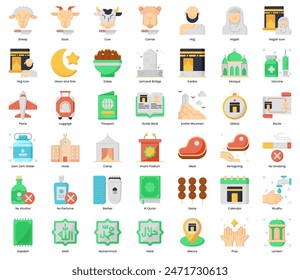Eid Al Adha and Hajj Icon Pack in Flat Style Suitable for Web and Apps icon, Poster, or Social Media Purpose
