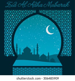 Eid Al Adha (Happy Festival) Window Card In Vector Format