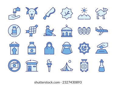 Eid Al Adha icon set (blue color). The collection includes web design, application design, UI design, during Eid Al Adha, Eid al Fitr, and others.