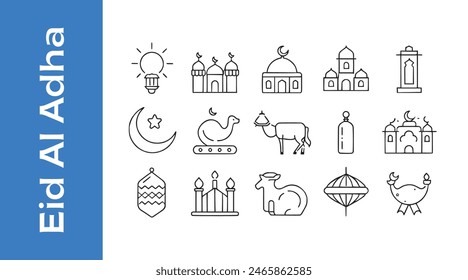 Eid Al Adha Icon Set with editable vector outline icon. Eid Al Adha, Romada, Islam, muslim.