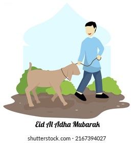 eid al adha illustration man brings goat