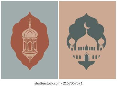 Eid Al Adha. Islamic Arabic lanterns. Vector.