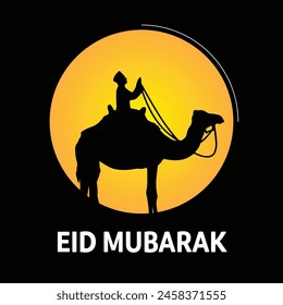 Eid al Adha islámico con camello y fondo negro oscuro