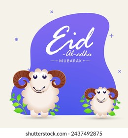 Eid Al Adha Islamic Festival Greeting Card Design with Illustration of Sheep on Abstract Frame or Background.