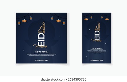 Eid Al Adha Islamic festival social media post and story design, Eid Mubarak with lantern vector
