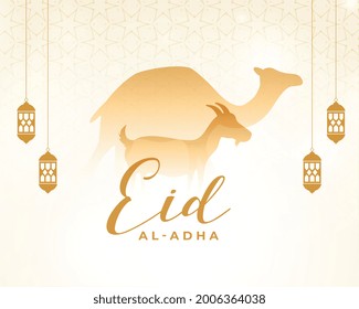 eid al adha islamic greeting with camel and goat design