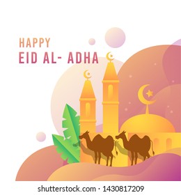 Eid Al Adha Islamic Holiday Cartoon Vector Illustration Design for Background, Poster, Flyer, Banner, Card Template