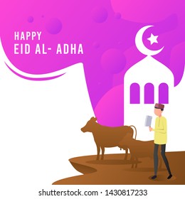 Eid Al Adha Islamic Holiday Cartoon Vector Illustration Design for Background, Poster, Flyer, Banner, Card Template