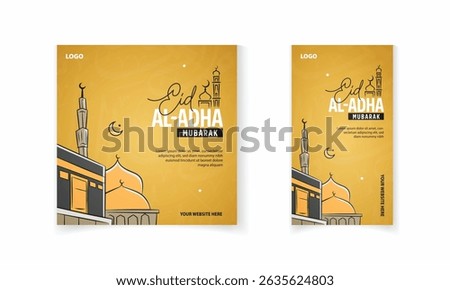 Eid al Adha Islamic Mubarak festival social media post and story banner template with kaaba vector