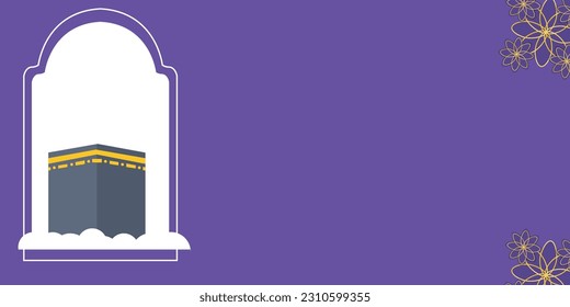 Eid Al Adha Islamic Template the celebration of Muslim flat illustration Style. With Kaaba, lantern, mosque, camel, goat illustration