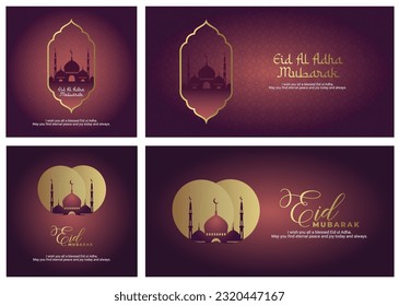 Eid Al Adha Islamic Template the celebration of Muslim. Mosque. golden color. post. banner. copy space. wishes. background