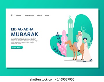 Eid al Adha landing page concept with camel and people
