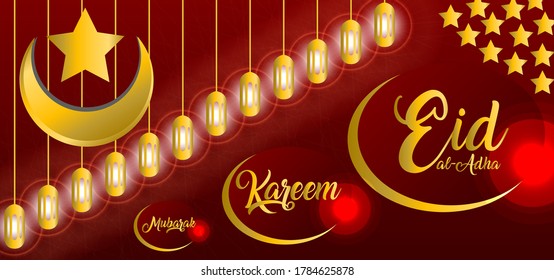 Eid Al Adha Lantern Lighting Red Maroon Golden Kareem Background