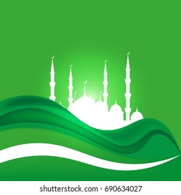Eid Al Adha. Lettering composition of moslim holy month with mosque building.