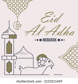 Eid al adha line art illustration banner. Easy to edit with vector file. Can use for your creative content. Especially about eid al adha design celebration.