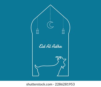 Línea De Arte Eid Al Adha Con Linterna Y Cabra