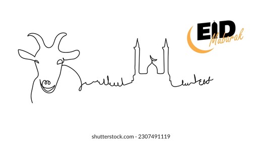 Eid al adha line art. Line art illustration, modern one line art. Eid Mubarak
