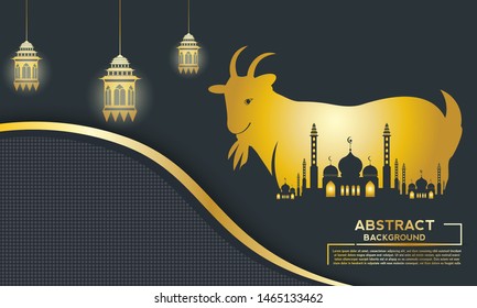 Eid Al Adha modern background, with goat or sheep illustration for eid Mubarak and islamic holidays celebration greeting.  Vector Illustration element.