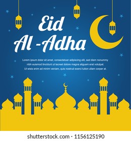 Eid Al Adha with Mosque Background Design Vector