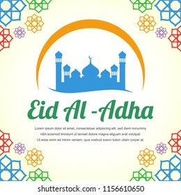 Eid Al Adha with Mosque Background Design. Colorful Vector Illustration