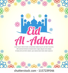 Eid Al Adha with Mosque Background Design. Colorful Vector Illustration