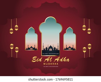 Eid Al Adha, Eid Mubaraak, Hajj Mabroor, simple Illustration, background dan card template and landing page.