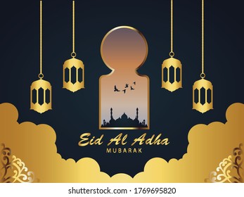 Eid Al Adha, Eid Mubaraak, Hajj Mabroor, simple Illustration, background dan card template and landing page.